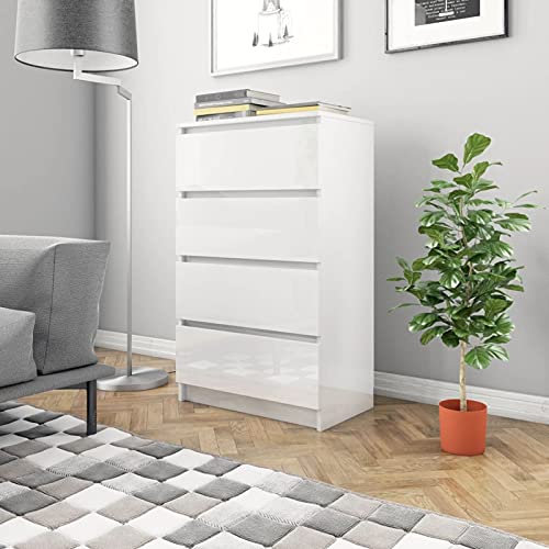 BaraSh Buffet Blanc Brillant 60x35x98,5 cm Bois d'ingénierie,Meuble À Tiroir,Commodes De Bureau,Cama Nido Con Cajones