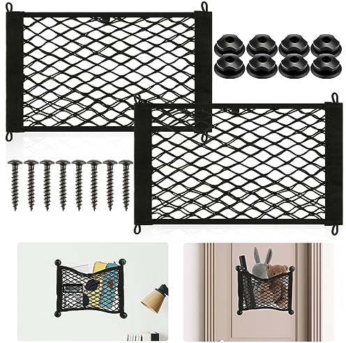 Lot de 2 filets à bagages pour voiture, 250 × 350 mm, avec crochets, filet de rangement pour camping-car, camion, camping-car, SUV, bateau (25 cm x 35 cm)