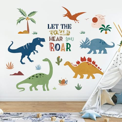 decalmile Wandtattoo Dinosaurier Boho Wandaufkleber Dino Palmbaum Kinder Wandsticker Babyzimmer Kinderzimmer Jungen Klassenzimmer Wanddeko