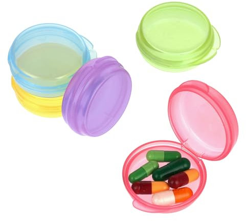 Sibba 5 Packungen kleine Pillendose Reise-Pillenbehälter tragbarer täglicher Runder Pillenbehälter für die Tasche Handtasche Aktentasche Reise-Organizer Pillen Medikamente Lebertran (Mehrfarbig)