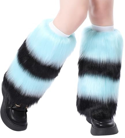 Duohropke Damen Kunstpelz Beinwärmer Plüsch Beinwärmer, Mädchen Furry Fuzzy Beinwärmer Winter Stulpen Damen für Winterwärmer Karneval Halloween Fasching Mottoparty Verkleidung