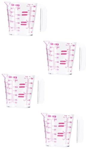 HEMOTON 4piezas Vasos Medidores Transparentes De Plástico Duro Con Escalas Para Cocina Hogar y Restaurantes Colores Aleatorios