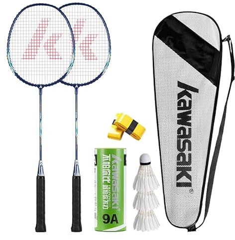 Badminton Racket Professional Badminton Sets of 2 Lightweight Badminton Rackets for Backyard with 3 Shuttlecocks, 2 Racquet Overgrips & Carrying Bag for Training, Sports(Blue)