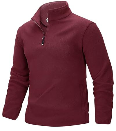 33,000ft Herren Fleecepullover Half Zip Fleece Pullover mit 2 Taschen Microfleece Outdoor Sweatshirt Strickjacke Rot L