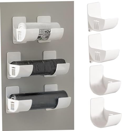 Porte-sac à poubelle, distributeur de sacs poubelles muraux 4pcs, distributeur de sacs à ordures auto-adhésifs étanche, porte-sac en plastique à longueur réglable