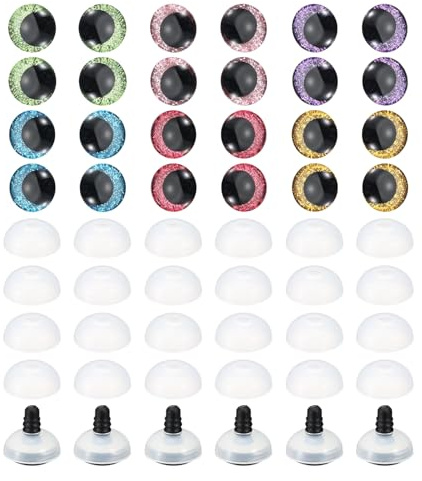 PATIKIL 16mm Flash Safety Eyes, 60 Pcs Doll Realistic Colorful Crocheting Safety Eyes for Decor Crochet Accessories Dolls Craft, Mixed Colors