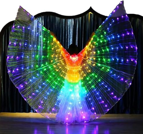 Ragyzity Ailes d'Isis à DEL – Costumes de danse du ventre avec bâtons, ailes de papillon à LED, ailes d'ange lumineuses à DEL pour carnaval, scène, Halloween, fête de Noël, coloré, about 110 cm