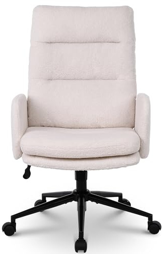 Nusetx Schreibtischstuhl, Bürostuhl aus Kunstpelz, Schminktisch Stuhl,Beige | Bürostuhl mit Armlehne，Verstellbare Höhe, Neigungsfunktion, 360-Grad-Drehung, Ergonomisch Drehstuhl, gepolsterter Sitz