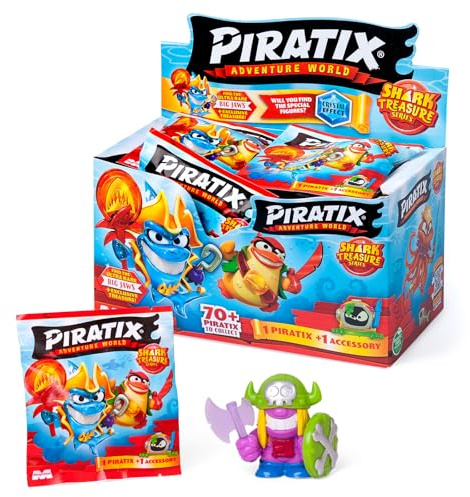 PIRATIX Adventure World Serie Shark Treasure, Caja con 24 Sobres Sorpresa con Figuras Pirata coleccionables de la Serie Shark Treasure, Cada sobre Contiene 1 Piratix Sorpresa