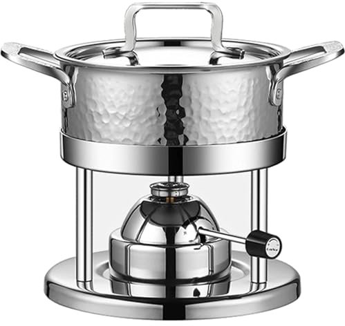 CYPOSLDN Mini Cazuela De Acero Inoxidable Martillada con Soporte, Cazuela De Shabu Desmontable, Olla Personal para Cocinar