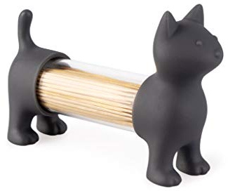 Distributeur de cure-dents pratique - Salière et poivrière pour chien et chat - Récipient pour cure-dents en plastique et acrylique de qualité supérieure (Cat gris)