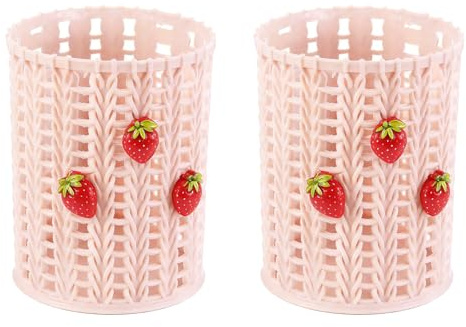PATIKIL Stifthalter, 2er-Pack Kunststoff-Stifthalter für den Schreibtisch Niedliche Stifthalter Erdbeerbecher Organizer Mesh Make-up-Pinselhalter Schreibwaren-Aufbewahrung, Pink