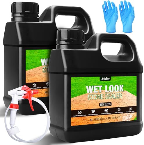 Wet Look Stone Sealer - 2L High Gloss Paver Sealer Stone Colour Enhancer Concrete Sealant with Long-Lasting Gloss Protection, Stain Proof for Interior and Exterior Slate, Driveway, Floor, Standsotne