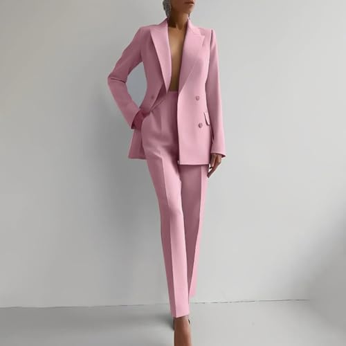 Set di abbigliamento da donna contemporaneo con giacca a maniche lunghe e pantaloni a vita alta su misura (XL rosa)