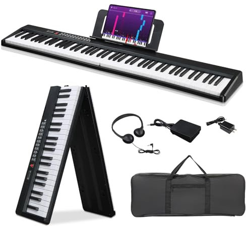 LALAHO 88 Key Foldable Electronic Keyboard, Semi-Weighted Electric Piano Digital Piano with Dual Bluetooth Mode, 1000 Rhythms, 1000 Tones and 50 Demos for Beginners Adults