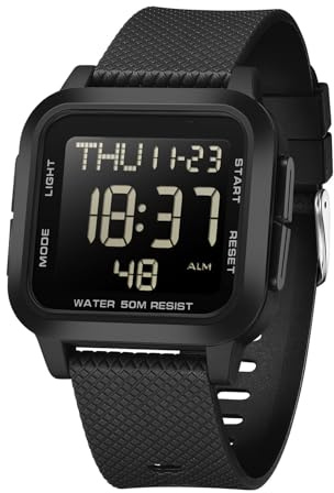 findtime Montre Digitale Homme Etanche 50M ATM Montre Numérique Montre de Sport pour Homme avec Rétroéclairage LED, Alarme, chronomètre, 12/24 Heures