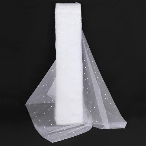 Perlen Tüllstoff Weiß, Soft Organza Netzstoff 5 Yards 160x465 cm, Transparenter Deko Stoff für Hochzeit, Nähen Bastelarbeiten