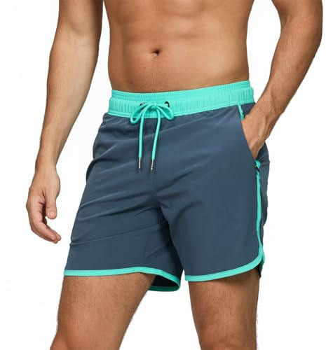 EDOTON Badbyxor för män snabbtorkande strandshorts med justering och fickor shorts strandshorts boxershorts S-XXL, Lake Grön Grå, XL