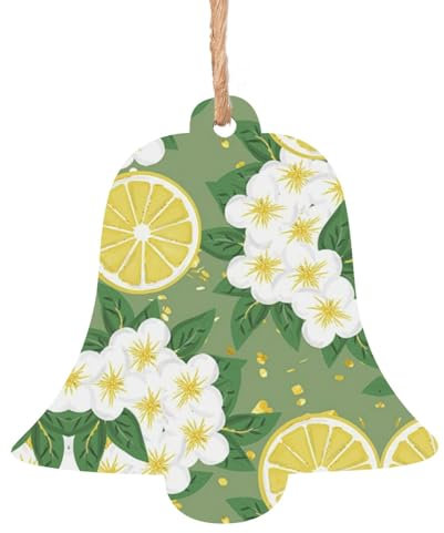 Adornos de madera para árbol de Navidad con estampado de limón fresco, etiquetas rústicas para colgar con cuerdas de yute