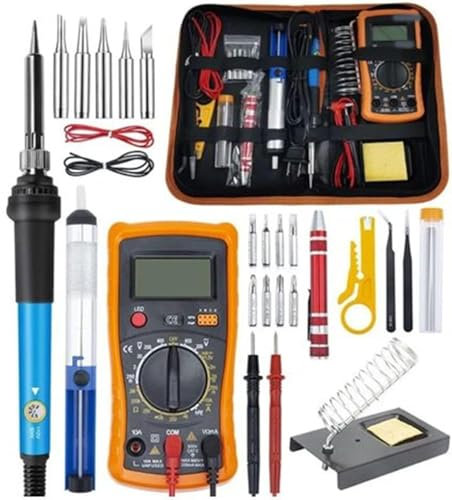 Electric Soldering Iron Set, 60W Adjustable Temperature Soldering Iron Tools Set, 25Pcs with Digital Multimeter, Tips, Tweezers, Screwdriver for Electrical Work
