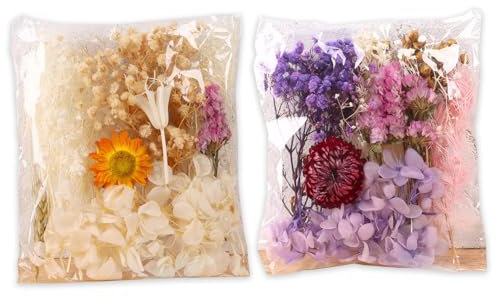 2 Packs Dry Flowers make Bouquets, Crafts, Candles, Soap, Resin, Jewelry, Scrapbooking, Card Making, Purple, White
