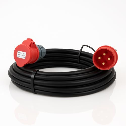 3 Phase 16A 4 Pin 415V IP44 Extension Lead 25m – IEC 60309 3P+E Red – H07RN-F Heavy Duty Rubber Cable – PAT Tested With Certificate (25 Metre)