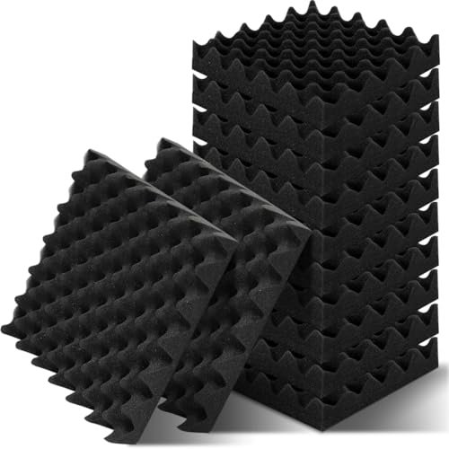 Yuragim Lot de 12 panneaux acoustiques autocollants en mousse acoustique - Panneaux pyramidaux - Pour studio d'enregistrement, salle de jeux, chambre Youtube, bureau - 30 x 30 x 2,5 cm