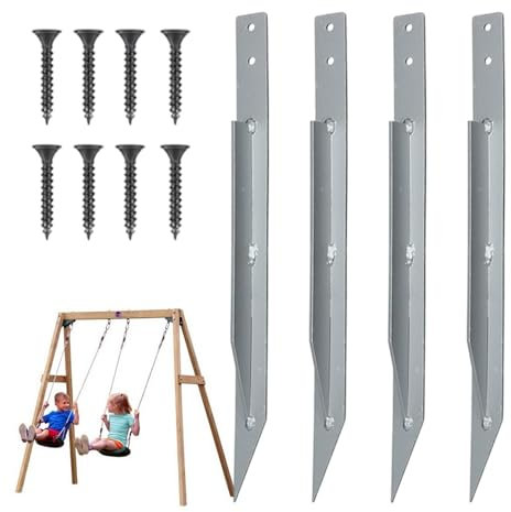 Buerfu Ancrages de balançoire pour balancelle en métal | Ancrages au sol en métal avec vis, piquet de trampoline résistant au vent fort, accessoires polyvalents pour extérieur et jardin