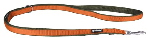 Petlando Hundeleine Magnetech – 3-Fach verstellbare Führleine, Karabiner-Verschluss, besonders leicht, zum Umhängen geeignet – Olive/orange Größe S 2,3m x 1,5cm