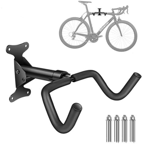 Adjustable Angle & Distance Wall Mount Bike Rack - Heavy-Duty 30kg Capacity Garage Storage Hook with Wheel Straps for Mountain/Road Bikes, MTB, Commuter Bicycles