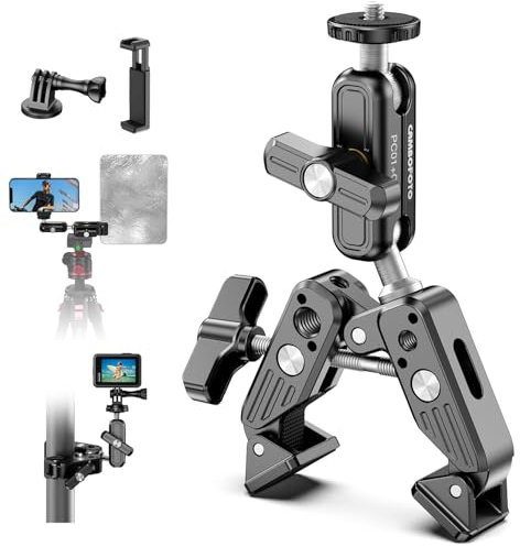 CAMBOFOTO Magic Arm Super Clamp, Camera Mount with 360°Doppel-Kugelkopf Magic Arm, Mit 1/4 & 3/8 Gewinde für GoPro LED Light Flash Light, 3.5kg Max Load