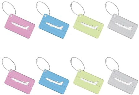 ShiWuYou 8 Etiquetas de Equipaje de Aluminio, Etiquetas de Maleta, Etiquetas para Maletas de Viaje con Tarjeta para Información Personal, Anillos de Acero para Bolsas de Equipaje, Maletas y Mochilas