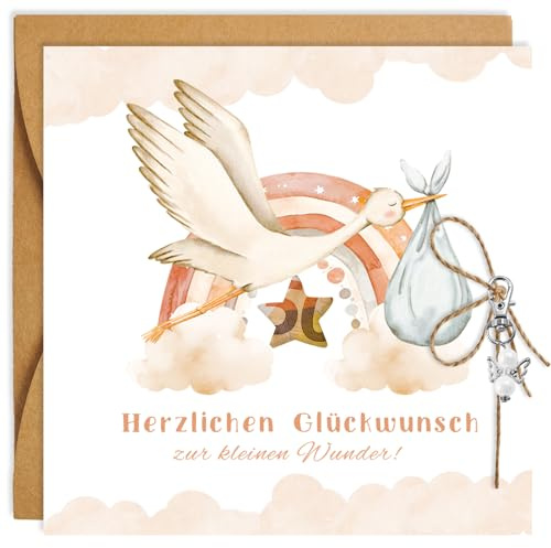 MoguGo Geburt Karte Glückwunschkarte Geburt mit Umschlag Schutzengel Geldgeschenkkarte Boho Willkommen Baby Karte Geschenke für Babyparty Taufe Jungen Mädchen