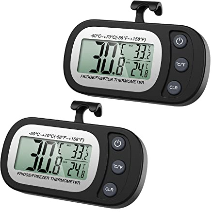 Brifit Digital Fridge Thermometer, LCD Display Freezer Temperature Thermometer with Min/Max Records, °C/°F Conversion, 3 Support Methods, Fridge Temperature Monitor for Home, Room (2 Pack)