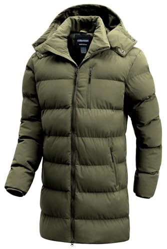 CTFASHION Men's Down Jackets & Coats Bubble Coat Extra Long Winter Puffy Thicken Puffer Jacket Warm Padded Parka with Hood Mid-Length Hooded Army Green XL