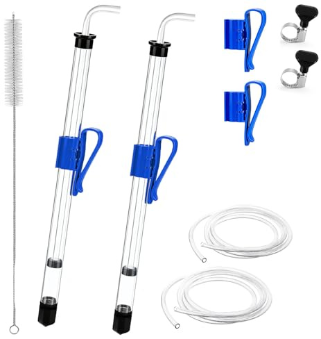 Hgkeke 2Pcs 14” Auto Siphon with 5.5FT Food-Grade Silicone, Beer Wine Siphon Racking Cane fit Liquid Transfer, Effortless Bottling Fermentation Mead Homebrew Making Small Batches (Blue Tubing Clamp)