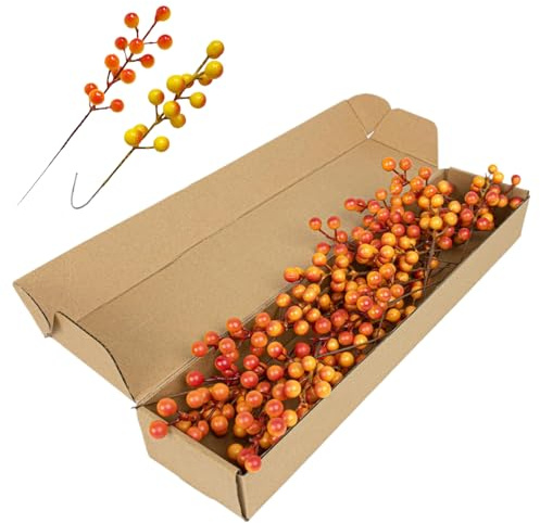Tiches de Baies d'automne 32 pcs 8, 7 Pouces, Pics d'automne Orange réaliste en Mousse et tiges de Baies artificielles en Plastique pour la boîte Couronne