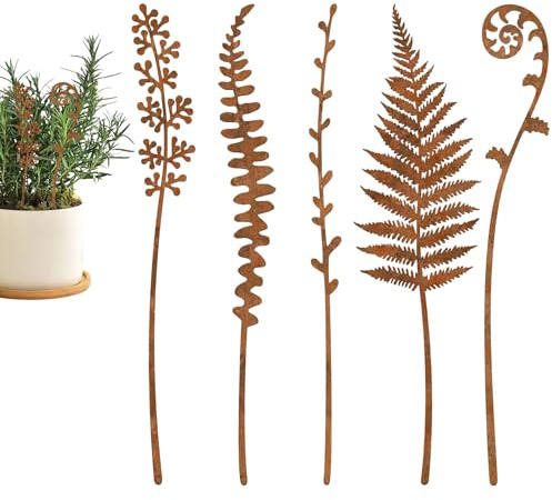 Pali decorativi da giardino – Ornamenti rustici per prato all'aperto, arte da giardino in metallo vintage, decorazione da giardino in stile fattoria, decorazione con accento floreale in stile felce