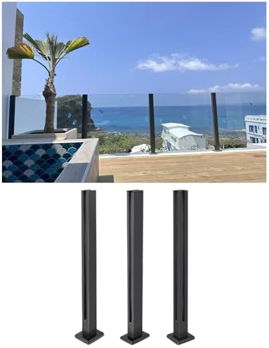 Balaustra in lega di alluminio nero, 104,9 cm, ringhiera per scale, ponti, balconi e piscine, sistema di ringhiera in vetro elegante e sicuro (doppio 85 cm)