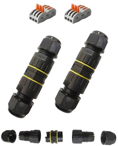 JUKOTA 4 conectores de cable IP68, caja de derivación impermeable, manguito de cable impermeable, con bornes de conexión de 3 polos para cables de Ø5-10 mm de diámetro