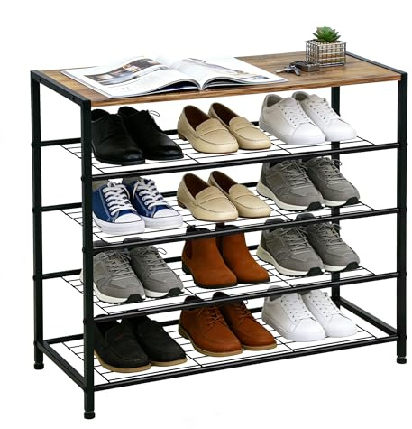ZOESTORAGE Schuhregal, Schuhregal 5 Ebenen mit Sitzgelegenheit, Metall-Schuhablage für Kleiderschrank, Flur, Eingangsbereich, Wohnzimmer, 60 x 30 x 85 cm, Rustikalbraun
