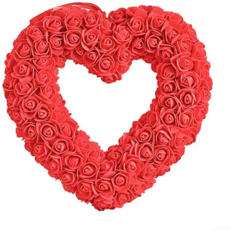 Bulevisiter Corona de corazón de espuma roja para el día de San Valentín, 32 cm, adorno colgante de puerta para boda, aniversario, decoración del hogar, decoración de celebración en forma de corazón