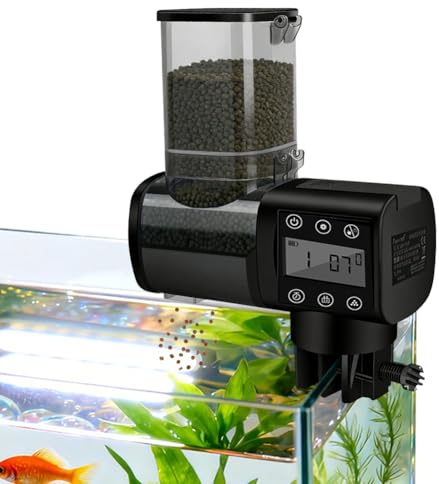 Comedero automático para peces, 500 ml, comedero automático para acuario Koi con pantalla LCD, alimentador automático para fin de semana