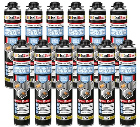 Isolbau - Brunnenschaum 1K Bauschaum Wasserdicht Aussen und Innen - Montageschaum 12 x 750 ml - PU-Schaum - Pistolenschaum Dämmschaum Isolierschaum