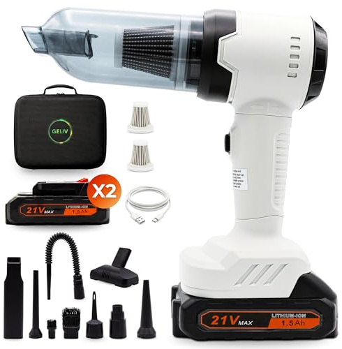 Aspirateur Voiture à Main Portable KLYVO sans Fil – Mini, Puissant et Toujours Prêt avec 2 Batteries rechargeables – Nettoyage Rapide tapis, tissu, moquette, sol pour une Auto Propre en Toute Occasion