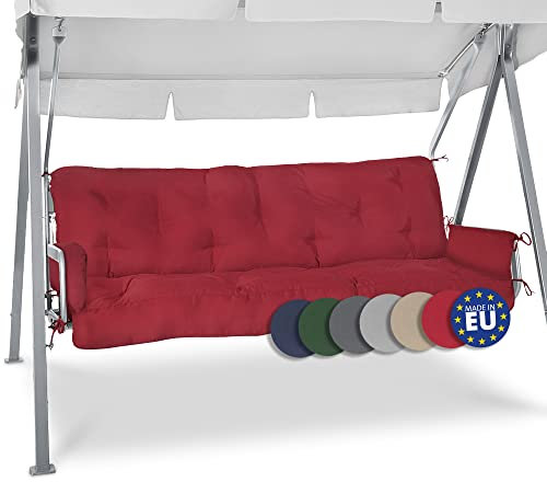 Beautissu Sitzkissen für Hollywoodschaukel 180x50x8cm Flair HS - Garten Auflage mit Zwei Kissen - Polster für Gartenbank Schaumflockenfüllung Polsterauflage Rot