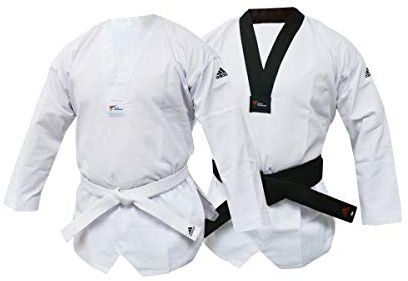 Adidas WT Taekwondo Club Dobok utan ränder kampsportsuniform, Svart krage, 150 cm