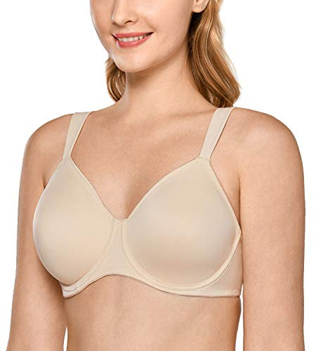Delimira Women's Non-Padded Minimiser Bras Full Coverage Seamless Underwire Plus Size Smooth T Shirt Bra Beige 46F