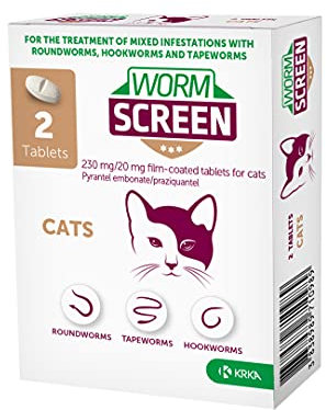 WORM SCREEN Cat (2 tablets): Cat Worming Treatment - Veterinary Licensed Dewormer for Cats and Kittens from 6 weeks old - Kills Roundworms, Hookworms and Tapeworms.