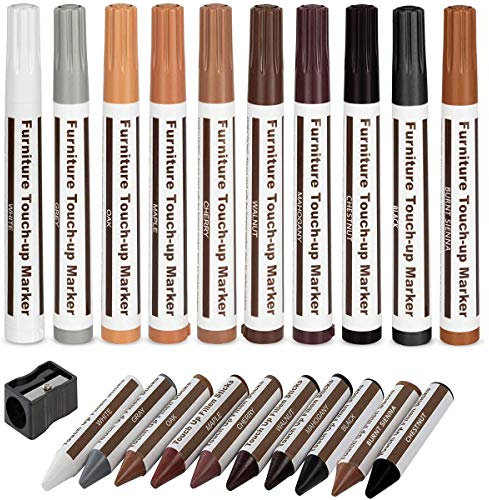 Kit de marcadores de reparación de madera para muebles, marcadores de retoque y varillas de cera con sacapuntas, para manchas, arañazos, suelos, encubrimientos y reparación de molduras,Juego de 21